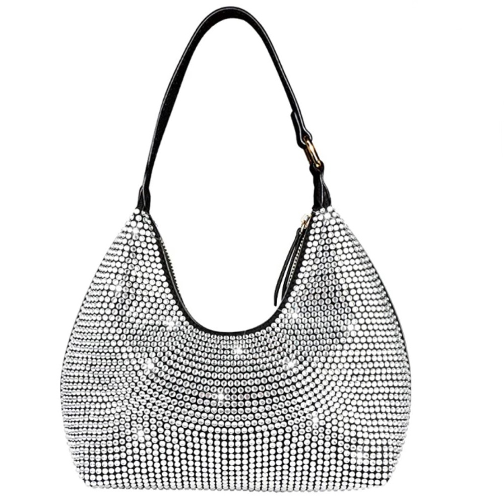 Silver Crystal-Embellished Shoulder Bag